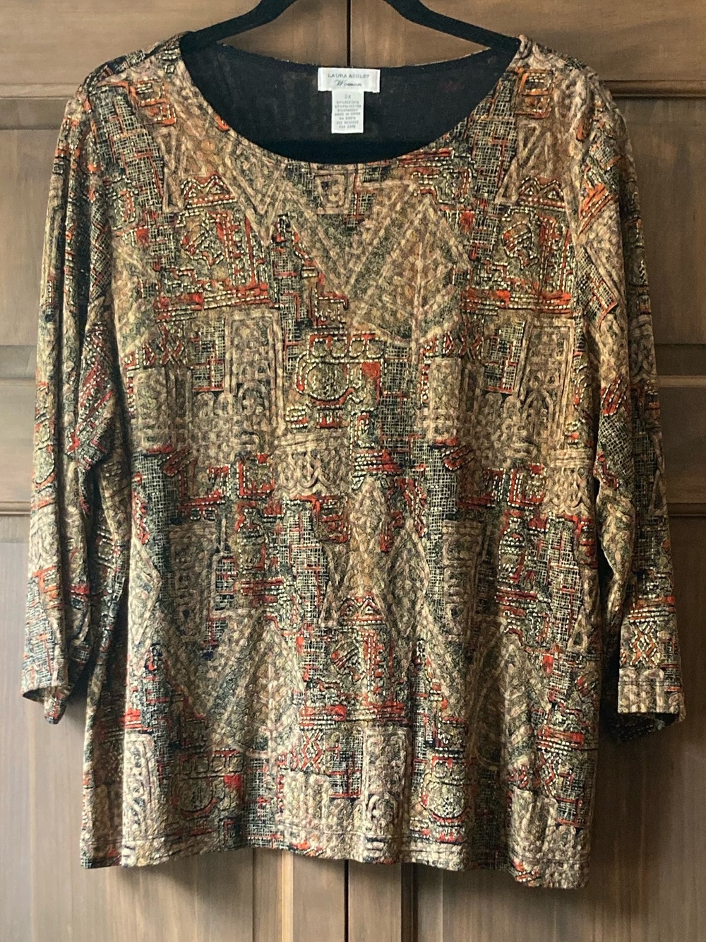 Laura Ashley Nice 3/4 Sleeve Brown & Orange Print Top 2X